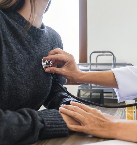 Health care and checkup with stethoscope of female doctor at hospital medicine or good health Heart